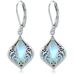 Bohemian Moonstone Earrings Sterling Silver Abalone Shell Dangle Jewelry for Wom